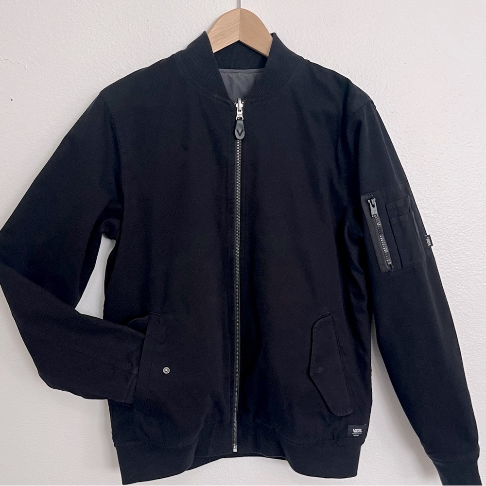 Vans | Men’s Black and Grey Reversible bomber jacket, size S
